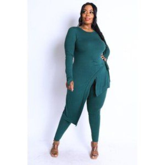 Women's Casual Unbalance Top And Matching Leggings Sets Plus Size Curvy 1X 2X 3X - Picture 3 of 14